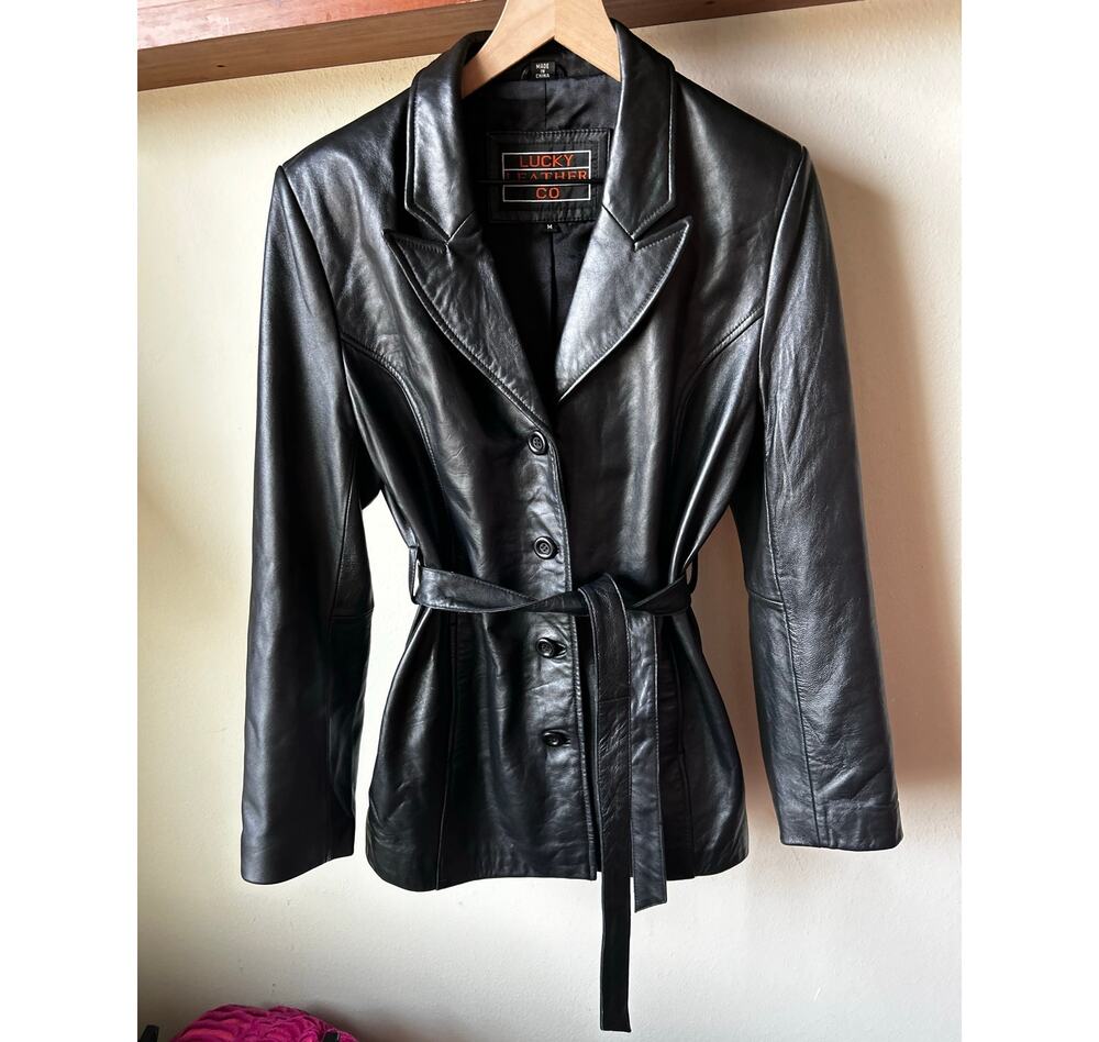 Lucky Leather Co Black Genuine Leather Belted Blazer Jacket Size M